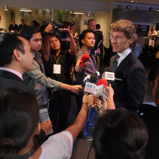 President and CEO of Automobili Lamborghini, Stephan Winkelmann, interviewed by journalists in Manila