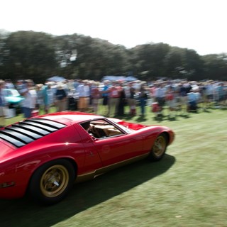 A Red Miura Parades at the Concours D'elegance