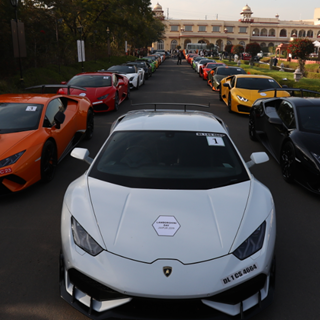 Lamborghini supercars getting lined up to celebrate Lamborghini Day in Jaipur