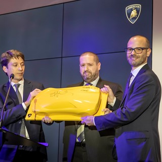 Andrea Baldi, CEO Lamborghini EMEA; Ross Park, Director Park's Motor Group; Andrea Cavedagni, Head of UK