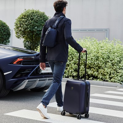 Automobili Lamborghini Leather Goods and Travel Collection - Crossbody bag with USB plug and Hard shell 4-wheel trolley