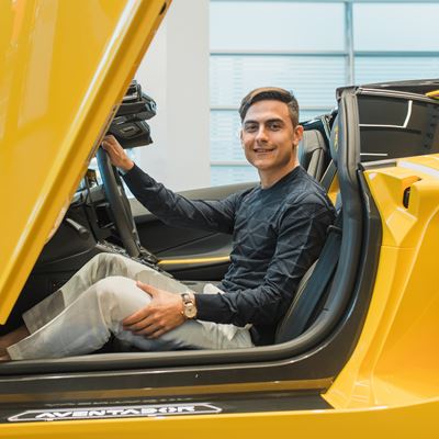 Dybala inside his Aventador S Roadster
