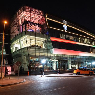 Lamborghini Dubai facade night