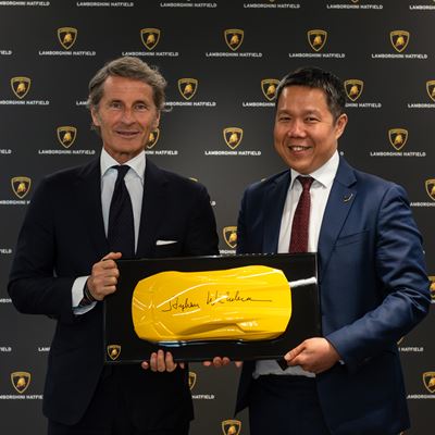 Stephan Winkelmann Chairman and CEO Automobili Lamborghini and Ken Choo CEO H R Owen