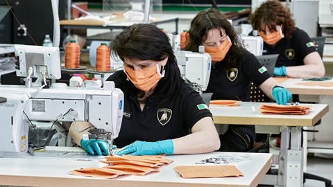 Lamborghini upholstery workers producing surgical masks for S. Orsola Hospital